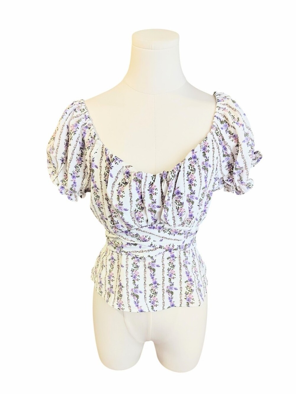 Pie In The Sky White Cottagecore Fairy Lavender Pink Floral Blouse Size Medium